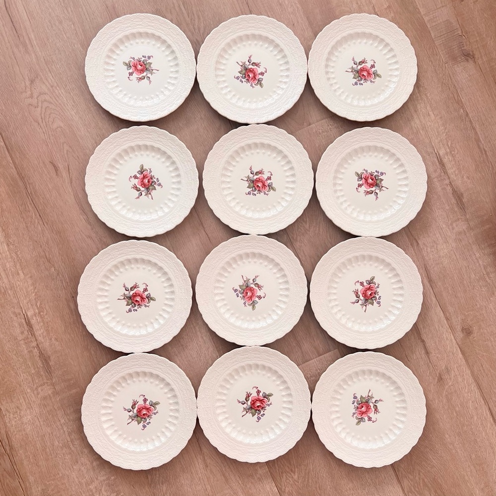 12‎ PCs Spode 2/8867 BILLINGSLEY ROSE Lace Rim Salad Desert Plates 7.75” Vintage
